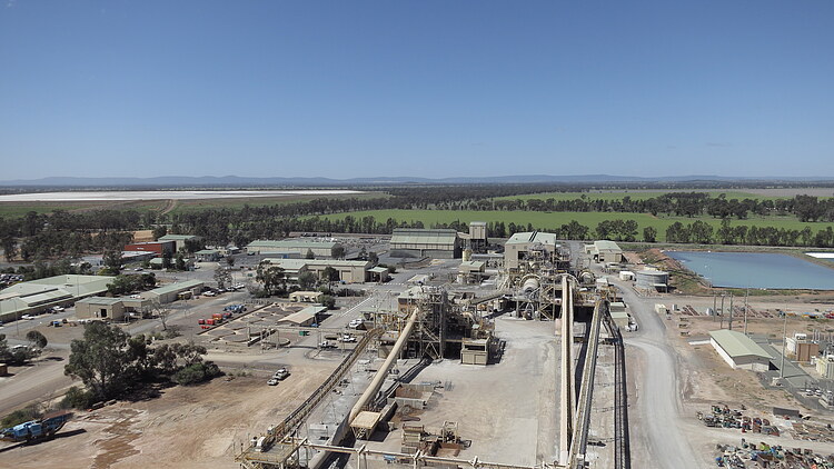 View of Northparkes Mines in Parkes, New South Wales, showing large-scale mining infrastructure and industrial facilities within an active mining operation. The image highlights key site infrastructure, operational areas, and the surrounding landscape associated with one of Australia’s major underground mining projects.